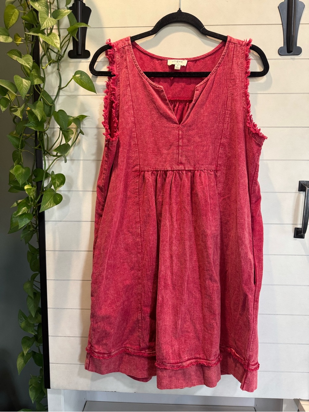 Umgee Washed Rose-Red Sleeveless A-Line Dress